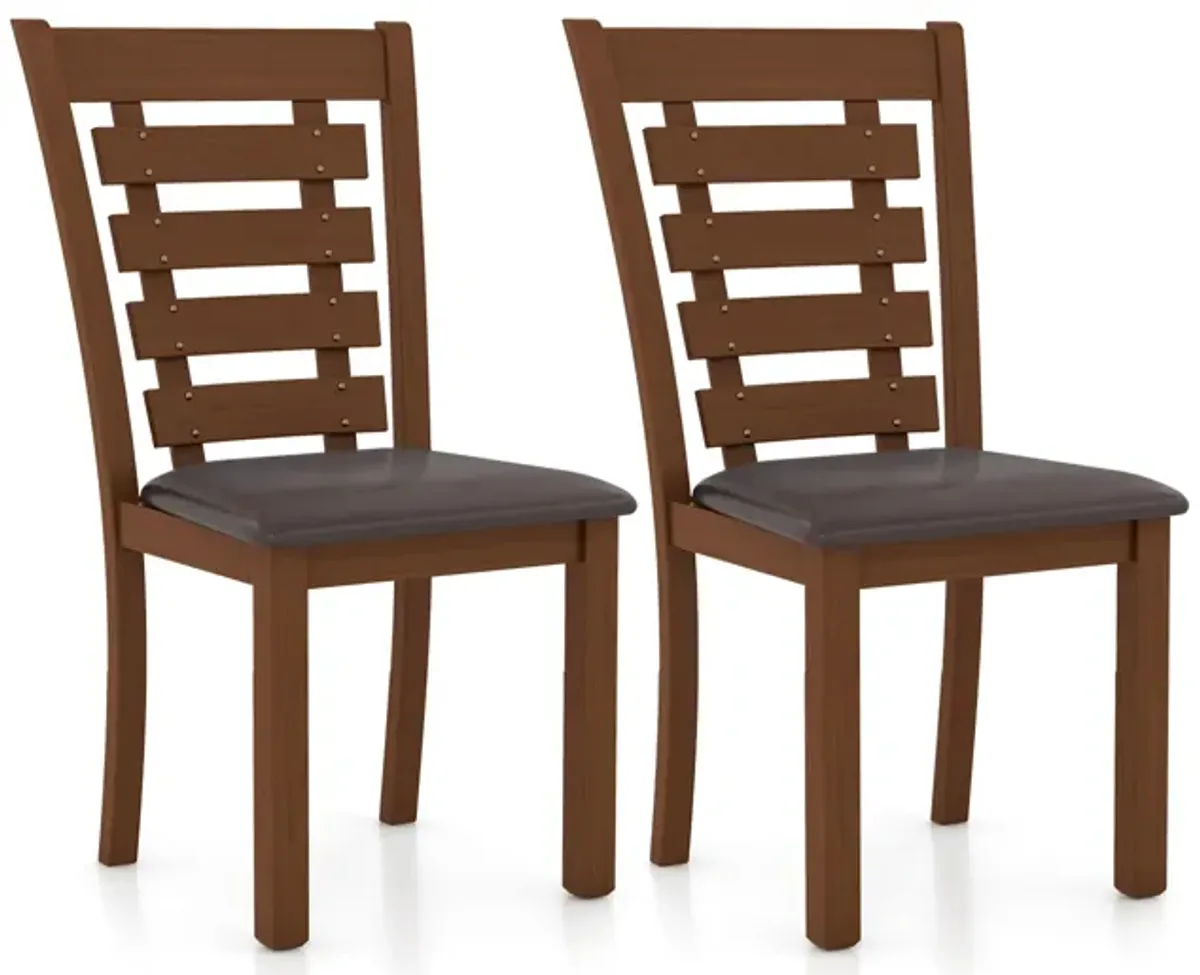 Wooden Dining Chairs Set of 2 with Upholstered Seat and Rubber Wood Frame-Brown