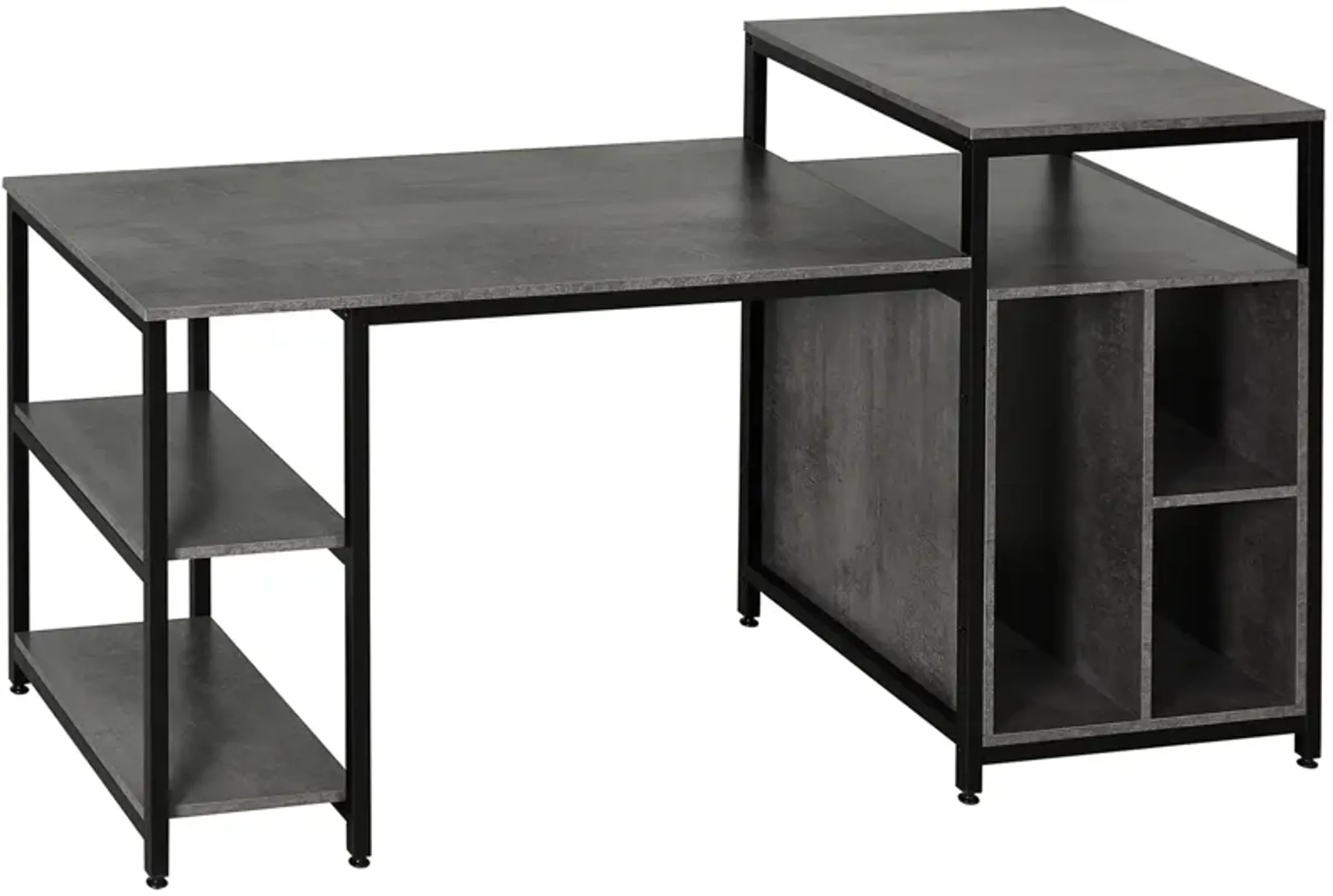 Computer Table with Shelves Home Office Desk Adjustable Feet, Wood ...