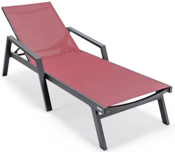 LeisureMod Lounge Chair With Armrests in Black Aluminum Frame, Set of 2