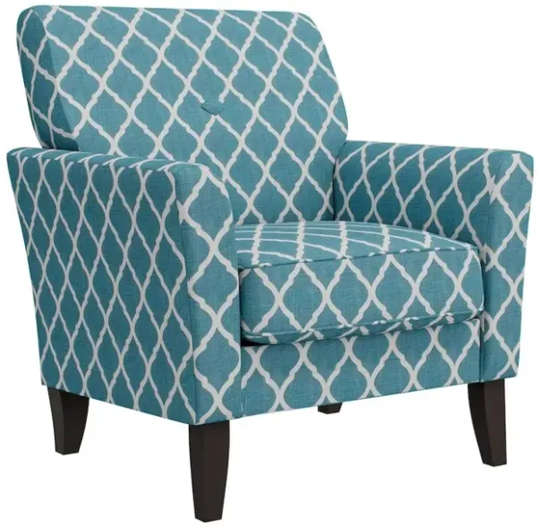 HL Home Furnishings Alex Transitional Flared Arm Armchair in Turquoise Trellis