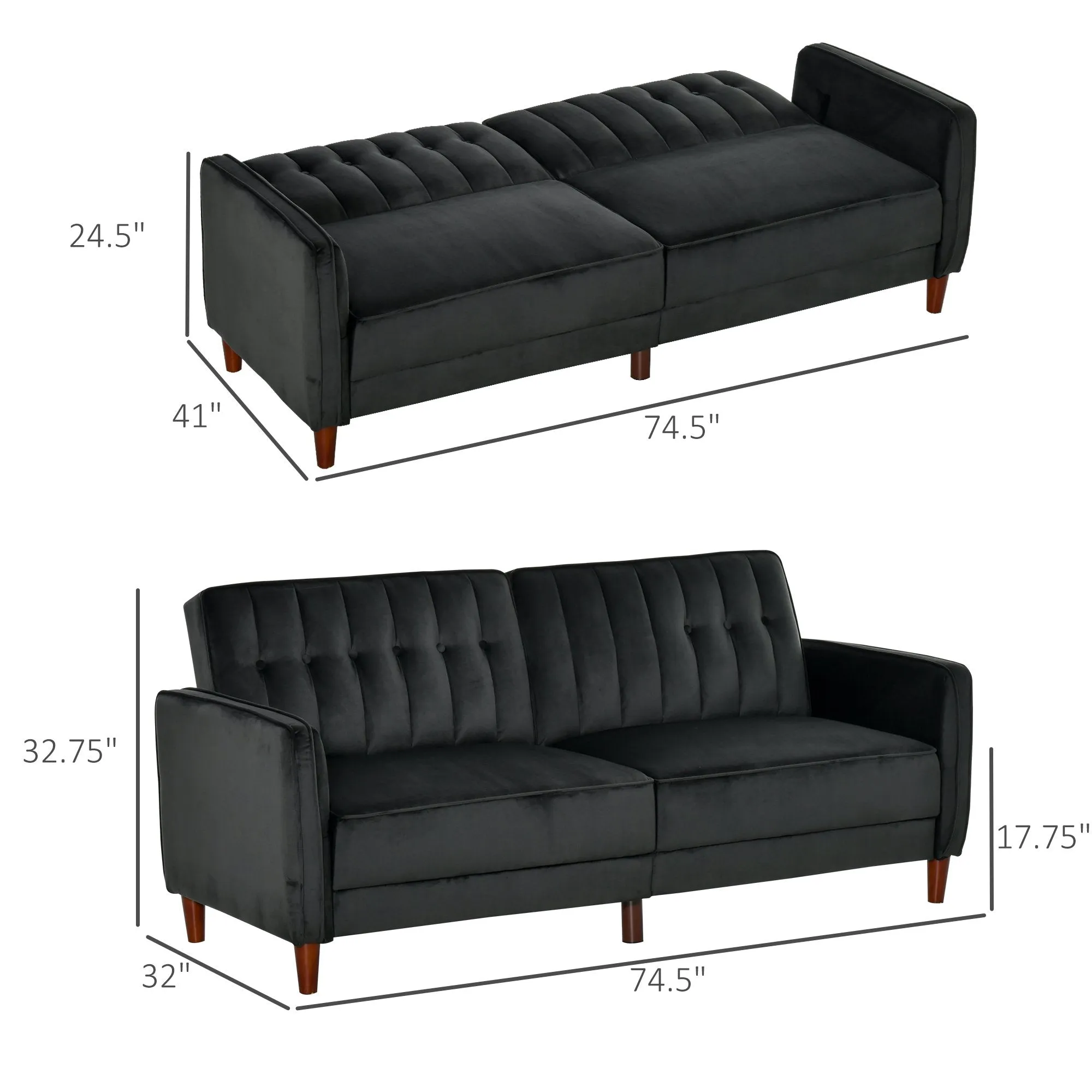 Black Convertible Seating: Sofa Bed Chair with Split Back Design