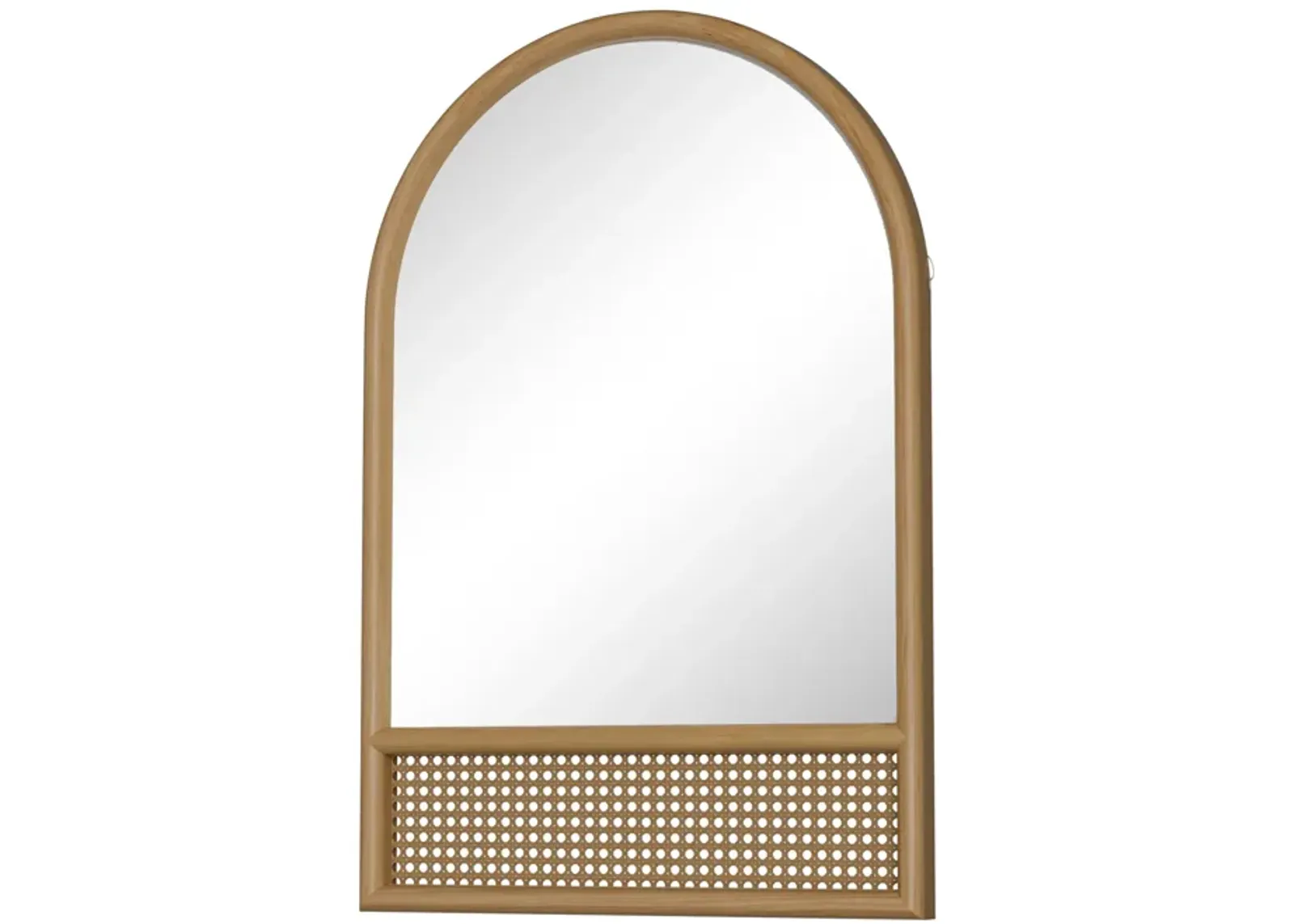 71*37in Rattan Bottom Arched Wood Framed Natural Color Full-length Mirror