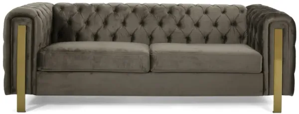 Nua Sofa, Chesterfield Tufted Gray Velvet, Modern Gold Legs