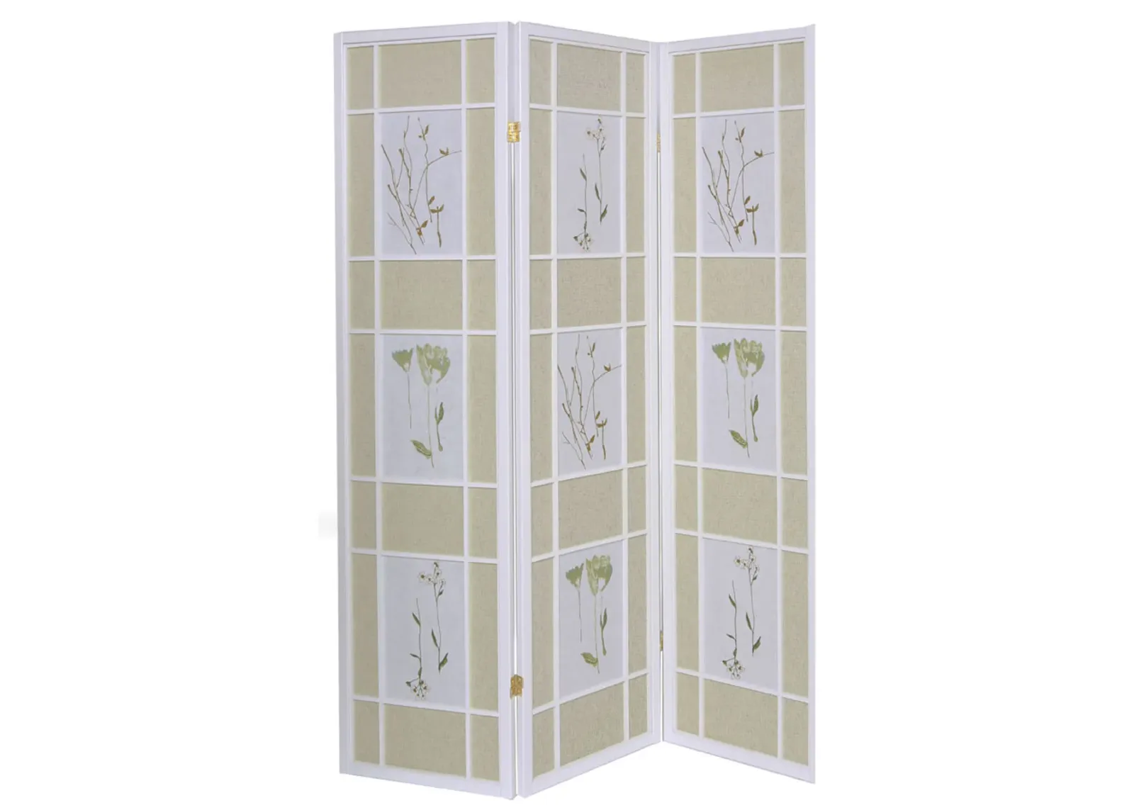 3 Panel Room Divider Privacy Screen Botanical Floral Accented Cherry Color