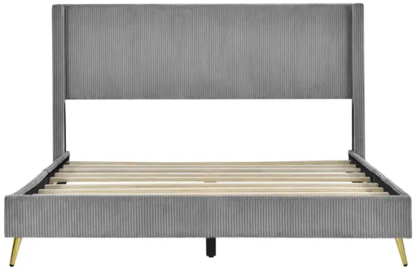 Queen Size Corduroy Platform Bed with Metal Legs
