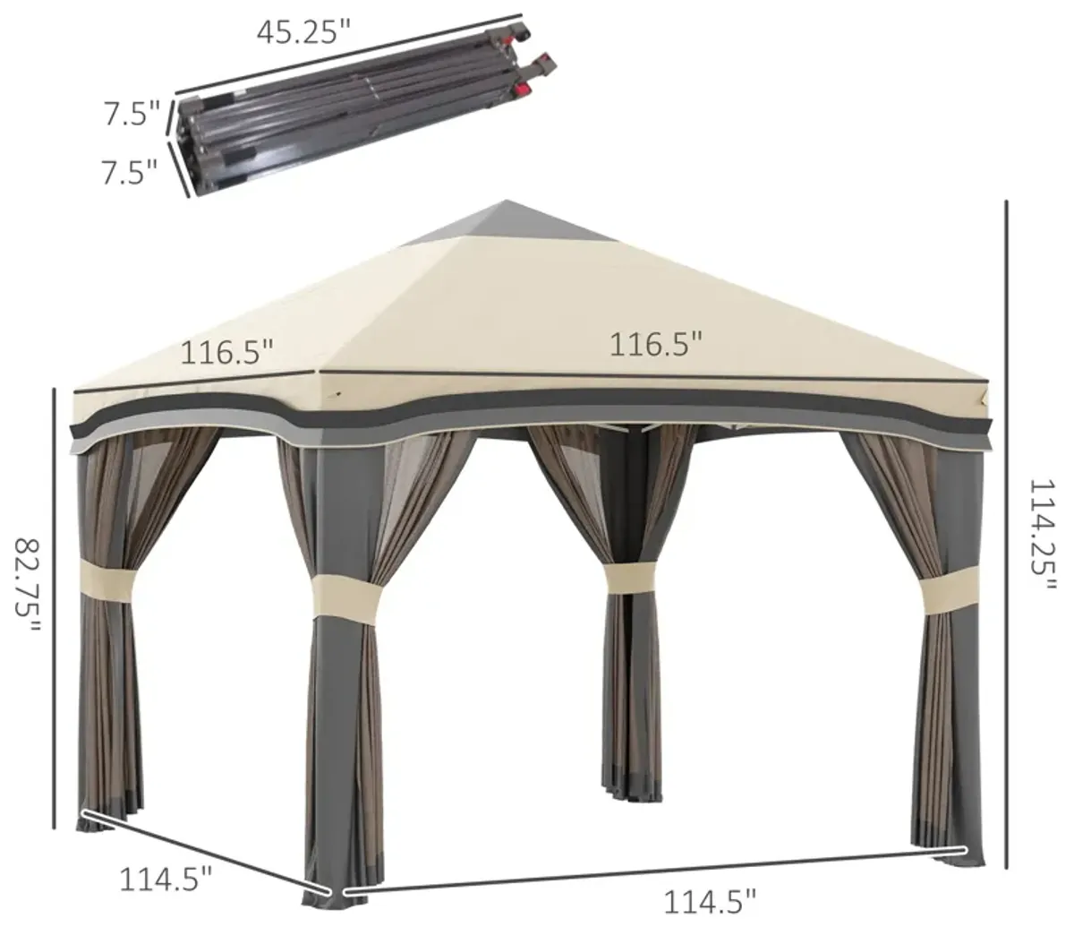 Beige Outdoor Shelter: 10x10 Pop Up Canopy with Netting & Accessories