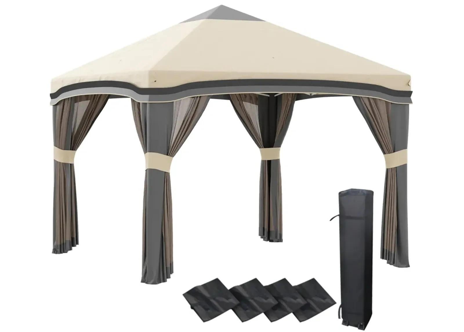 Beige Outdoor Shelter: 10x10 Pop Up Canopy with Netting & Accessories