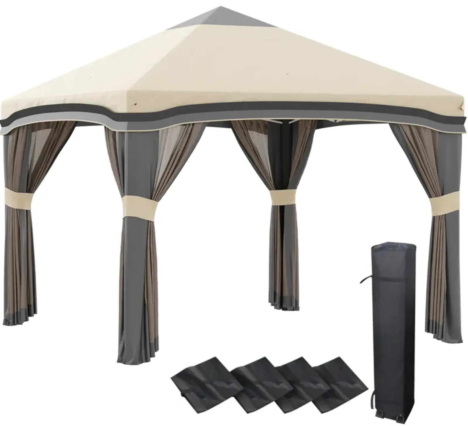 Beige Outdoor Shelter: 10x10 Pop Up Canopy with Netting & Accessories