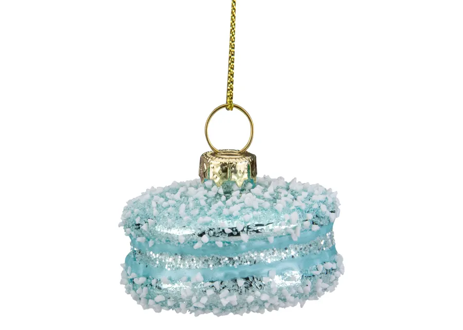 2" Blue Macaroon with Sugar Glass Christmas Ornament