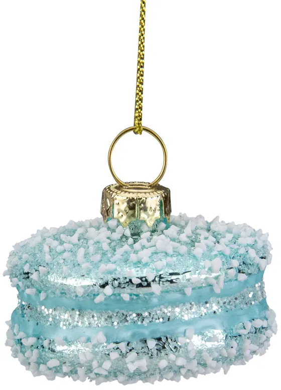 2" Blue Macaroon with Sugar Glass Christmas Ornament