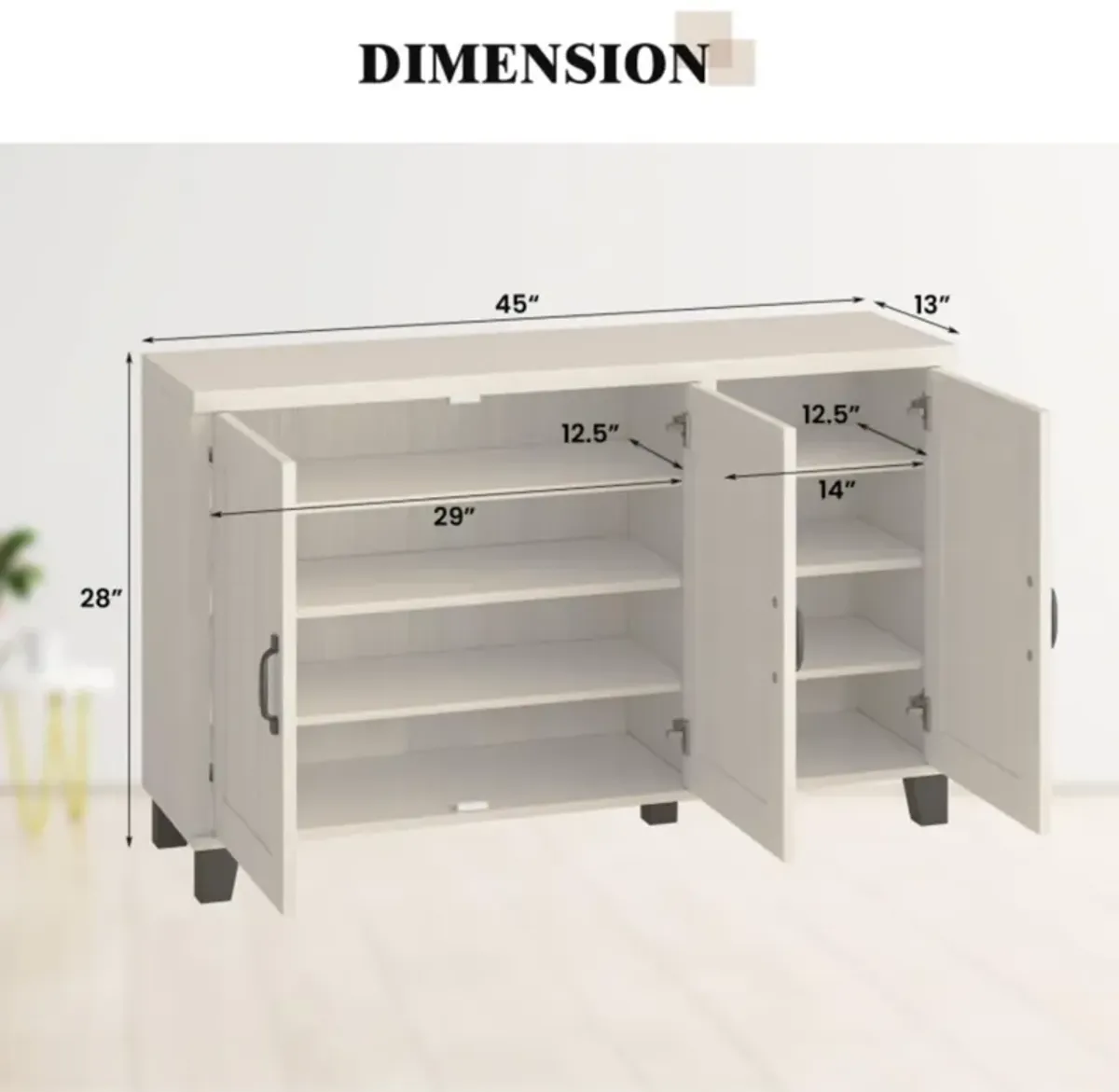 Hivvago 3-Door Buffet Sideboard with Adjustable Shelves and Anti-Tipping Kits