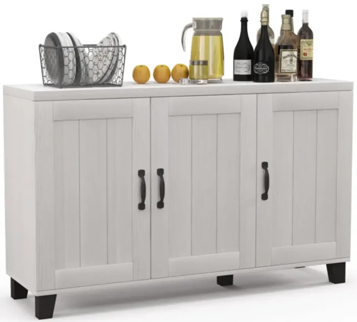 Hivvago 3-Door Buffet Sideboard with Adjustable Shelves and Anti-Tipping Kits