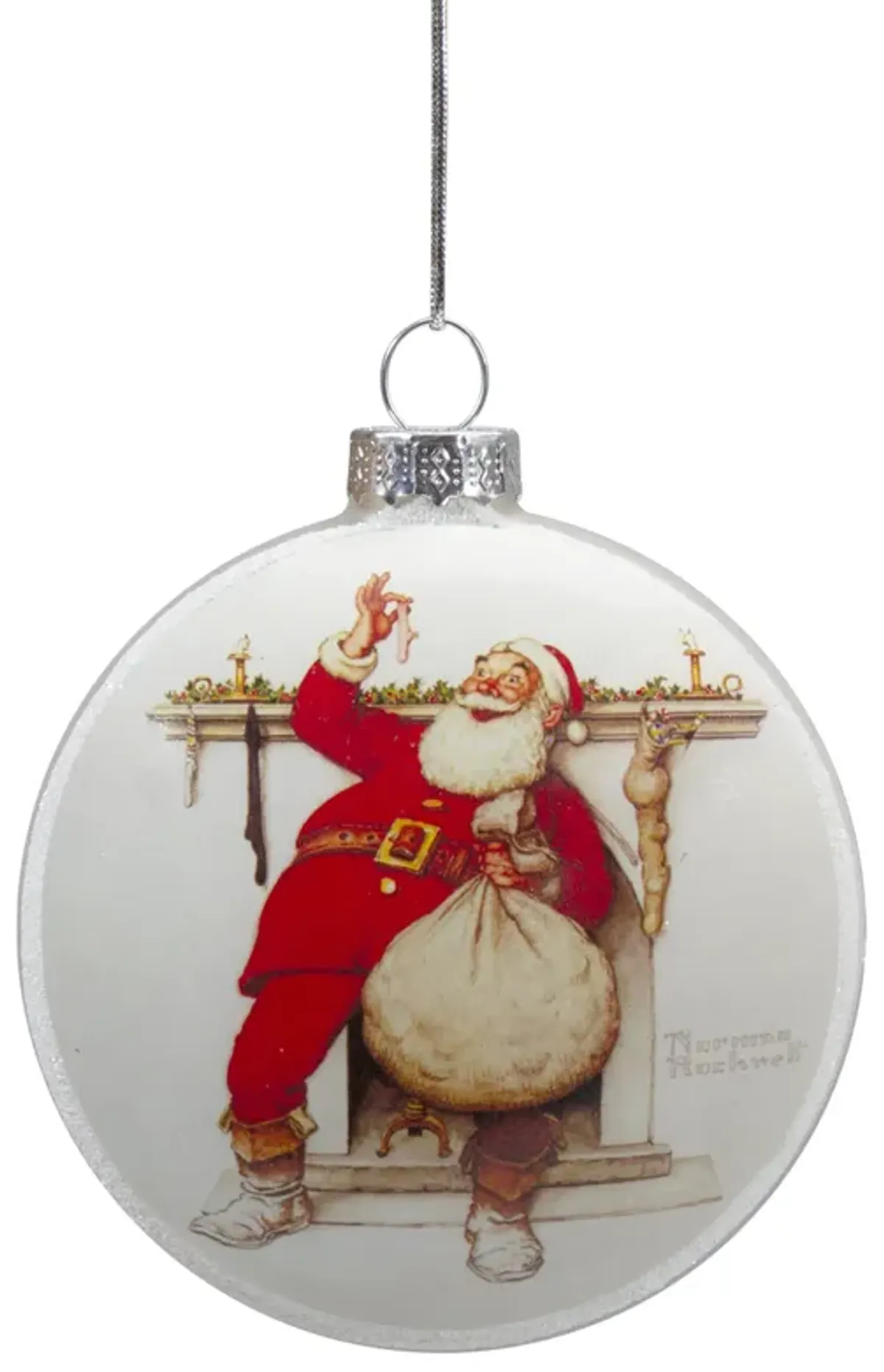 3" Norman Rockwell 'Filling The Stockings' Glass Christmas Disc Ornament