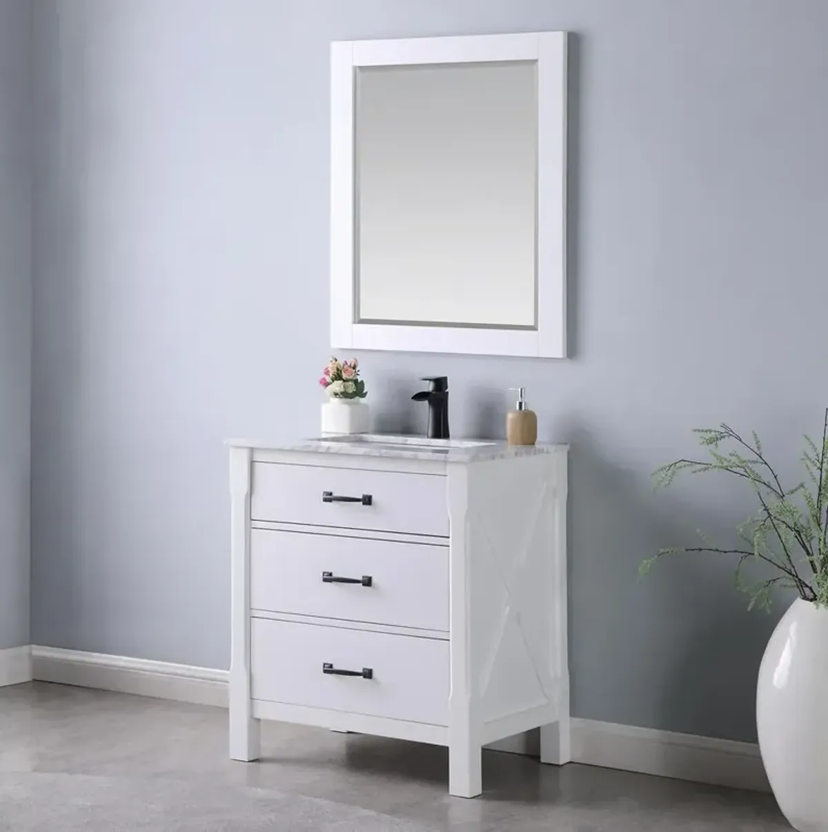 Altair 28 Rectangular Bathroom Wood Framed Wall Mirror in White