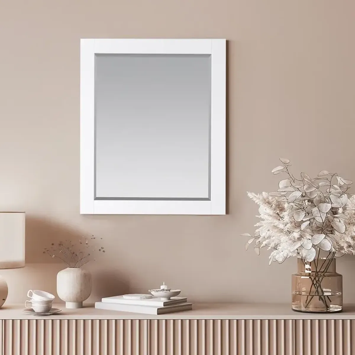 Altair 28 Rectangular Bathroom Wood Framed Wall Mirror in White