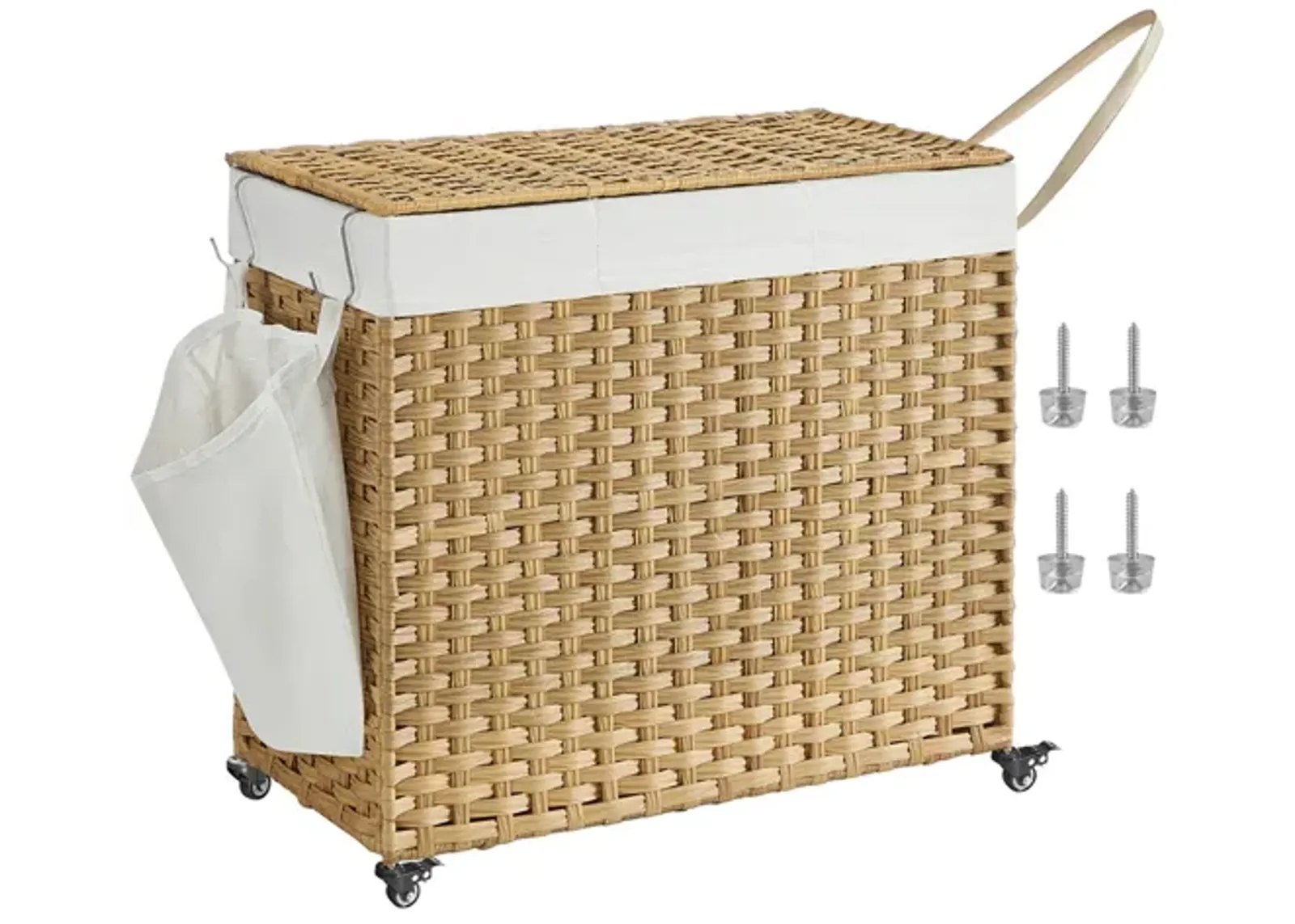 Handwoven 160L Rattan-Style Laundry Hamper with 3 Compartments and Removable Liner