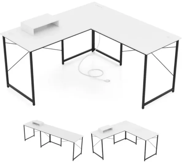 Hivvago 2-Person L-Shaped Long Reversible Computer Desk with Monitor Stand