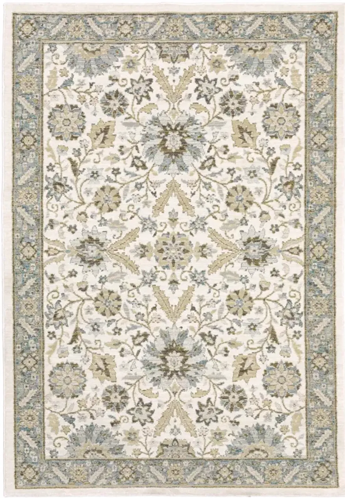 9 X 12 Stone grey Ivory green Brown Teal And Light Blue Oriental Power Loom Stain Resistant Area Rug