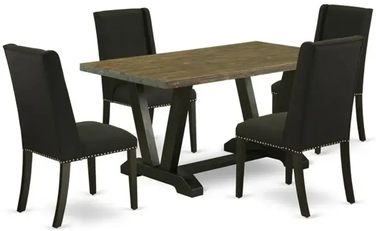 East West Furniture 5-Piece kitchen table set Included 4 kitchen parson chairs Upholstered Seat and Stylish Chair Back and Rectangular Dining Table with Distressed Jacobean rectangular Dining Table To