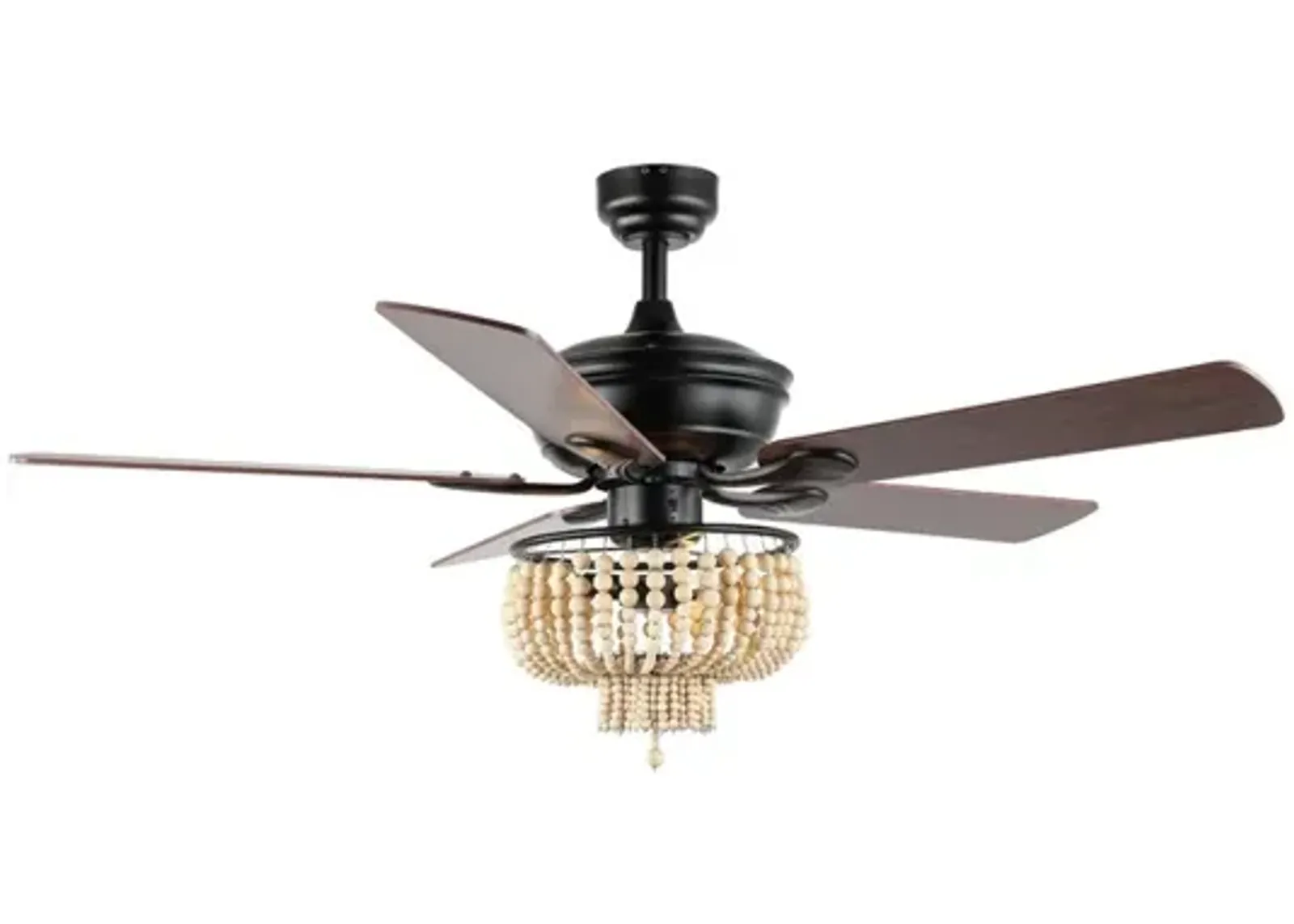 Opal 3-Light Farmhouse Rustic Wood Bead Shade LED Ceiling Fan With Remote