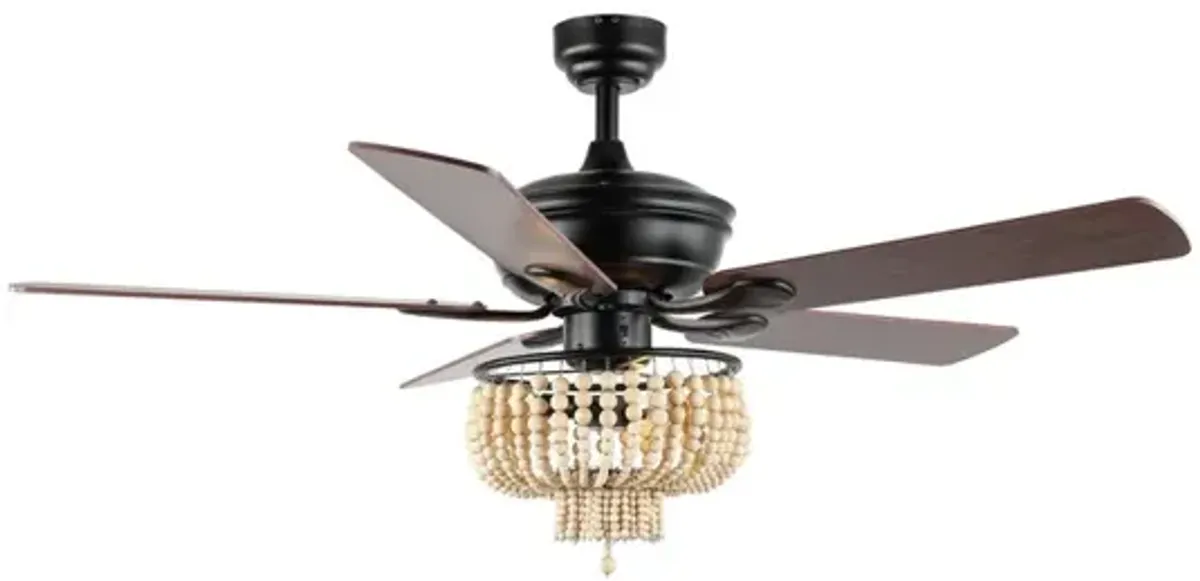 Opal 3-Light Farmhouse Rustic Wood Bead Shade LED Ceiling Fan With Remote