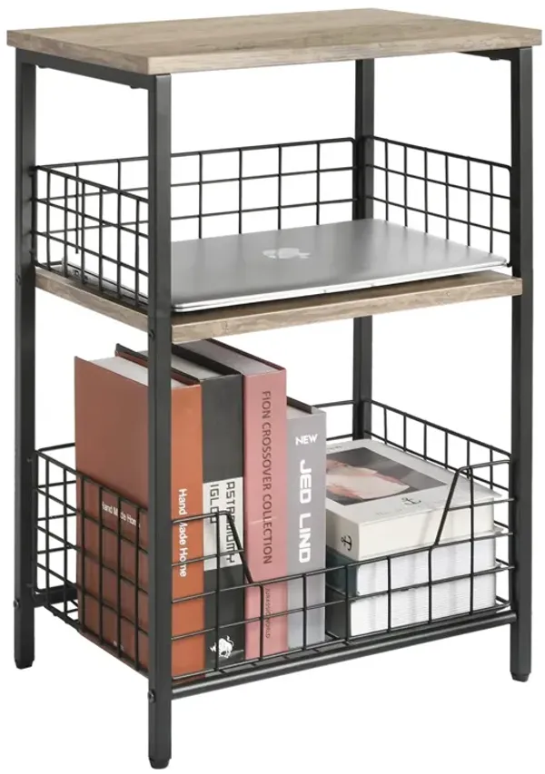 X-cosrack End Table,Industrial Retro Side Table Nightstand Storage Shelf for Living Room Bedroom Kitchen Family and Office,Stabl