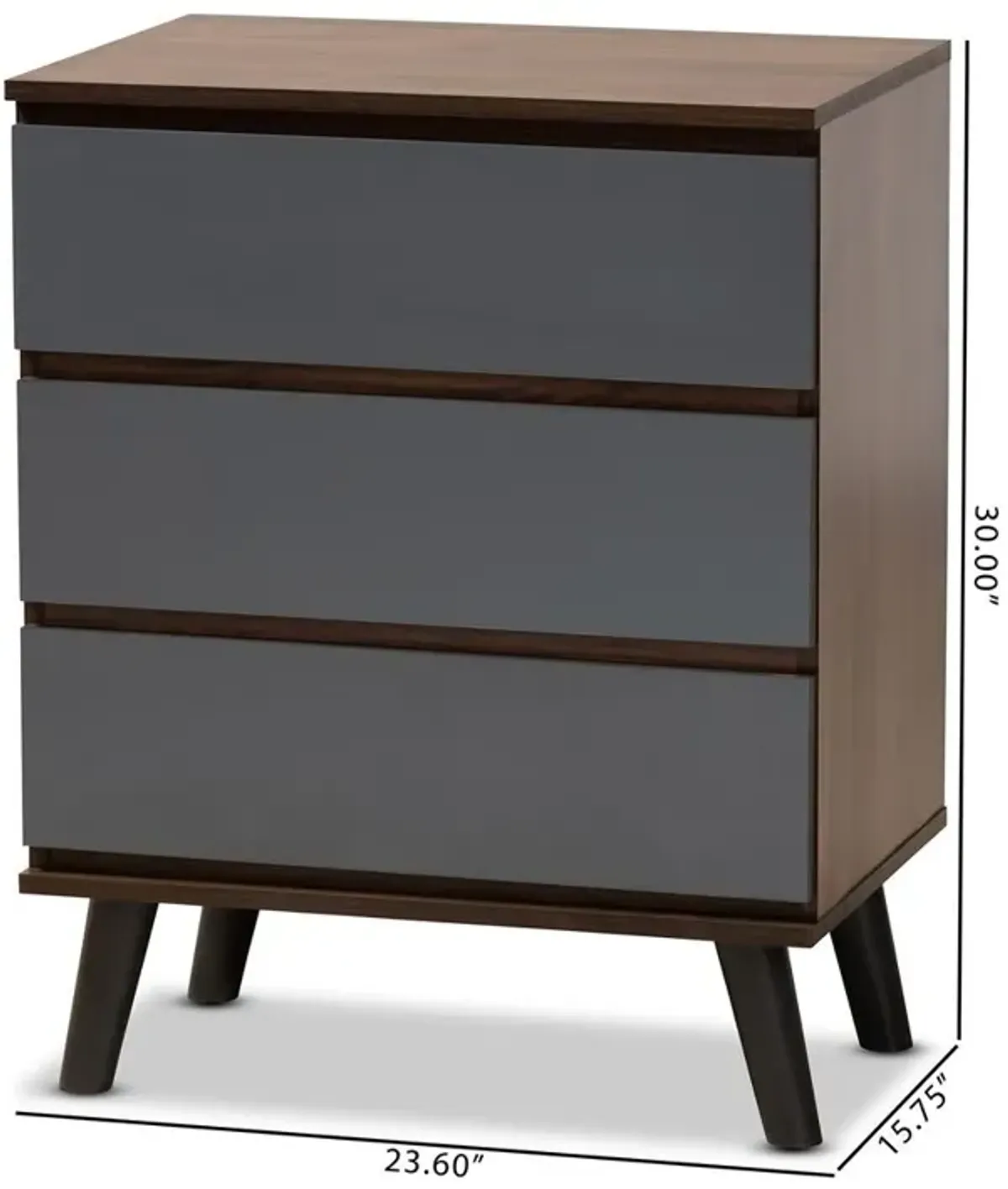 Two-Tone Walnut and Grey Finished Wood 3-Drawer Bedroom Chest