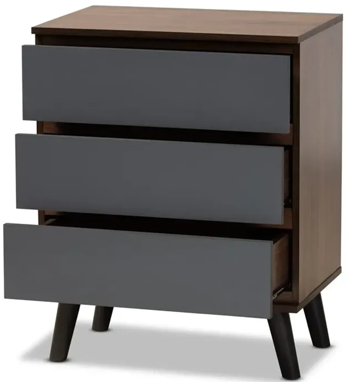 Two-Tone Walnut and Grey Finished Wood 3-Drawer Bedroom Chest