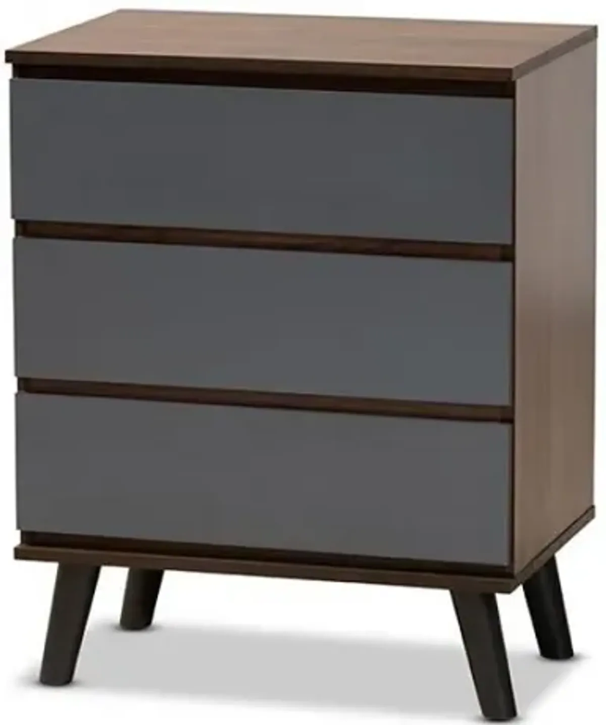 Two-Tone Walnut and Grey Finished Wood 3-Drawer Bedroom Chest