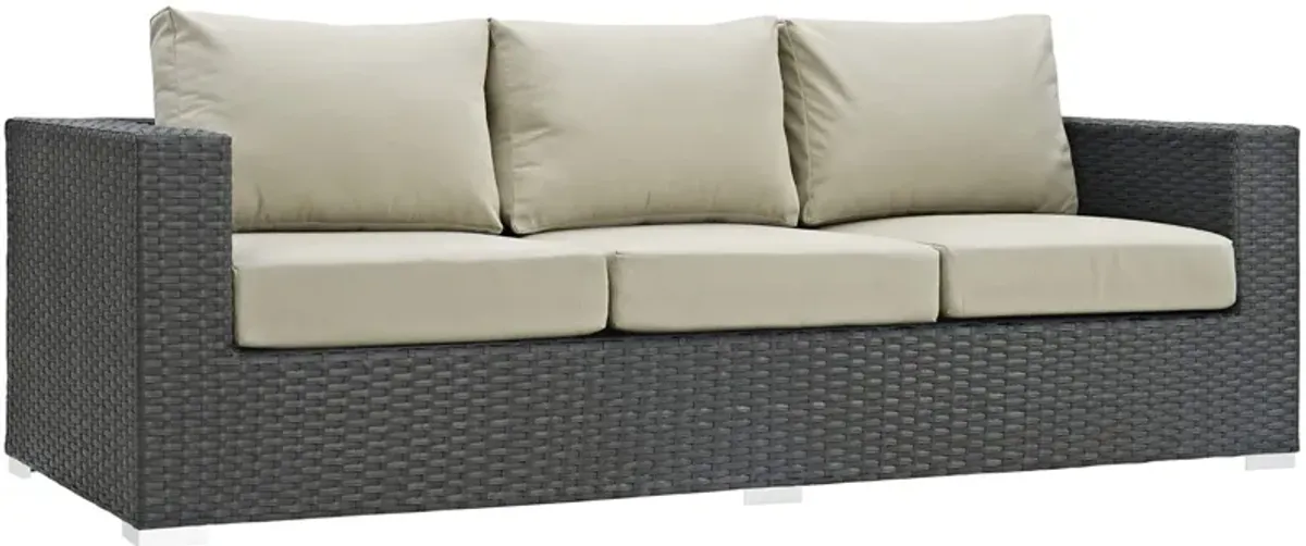 Sojourn Outdoor Patio Sofa - Sturdy & Versatile Seating | Sunbrella Fabric Cushions | Synthetic Rattan Weave | UV Protection | Powder-Coated Aluminum Frame