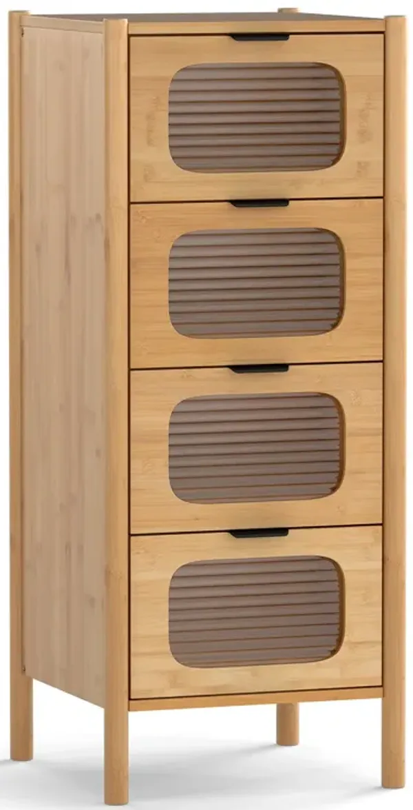 4-Drawer Wicker Dresser with Fluted Tempered Glass Fronts for Stylish Storage