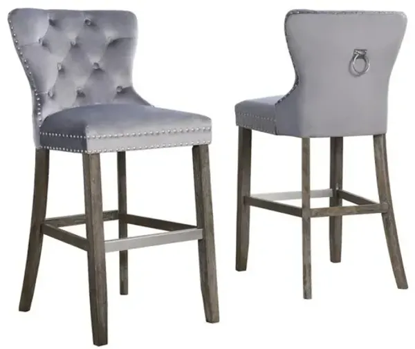 Best Quality Furniture 29 dark grey velvet bar stool with wood base