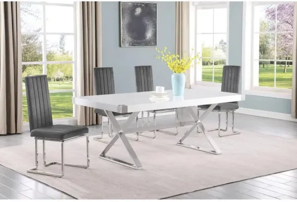 Best Quality Furniture 5pc Small(78) white wood top dining set with silver base and 4 chairs