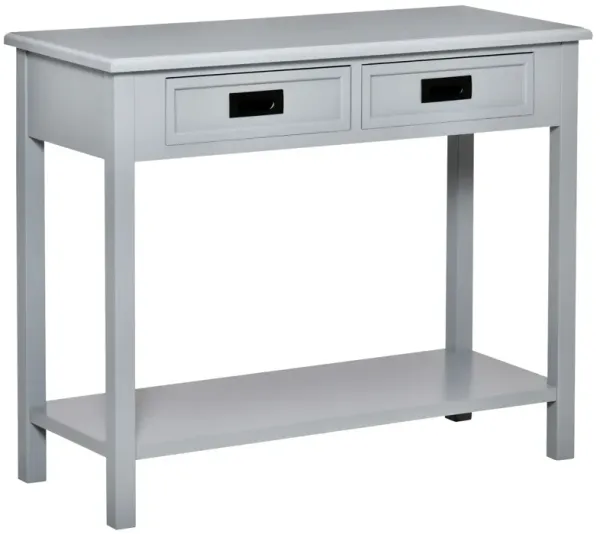 Grey Console Table: Modern Sofa Table with 2 Storage Drawers, Open Shelf