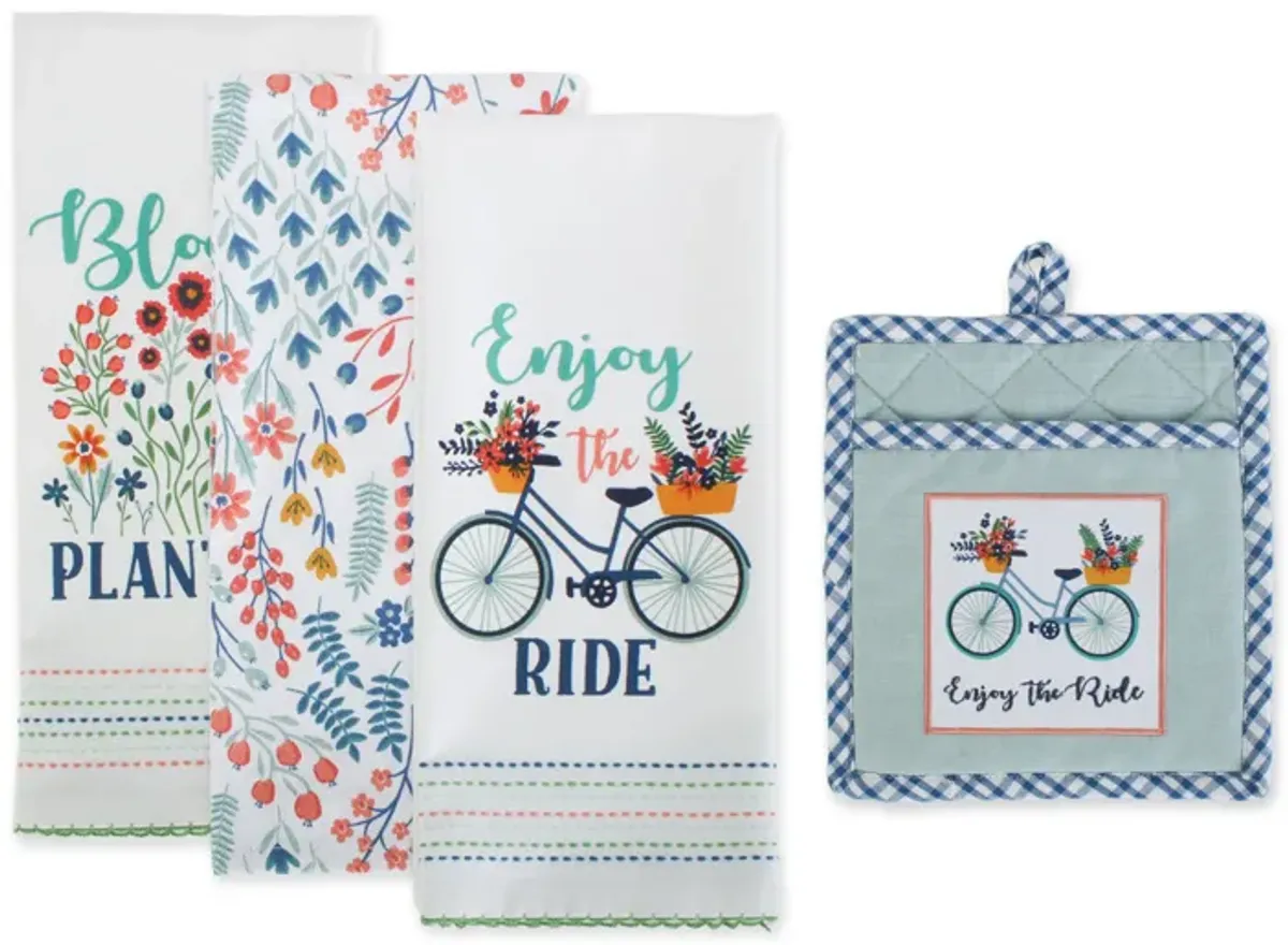 4-Piece Bicycle and flower prints Kitchen Set  28"
