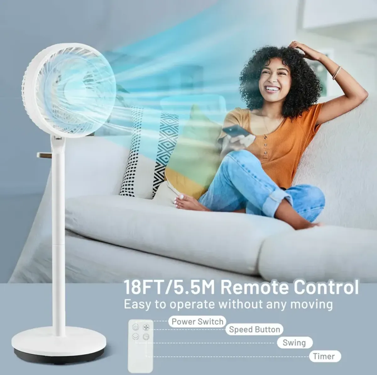 Portable Oscillating Pedestal Floor Fan with Adjustable Heights and Speeds