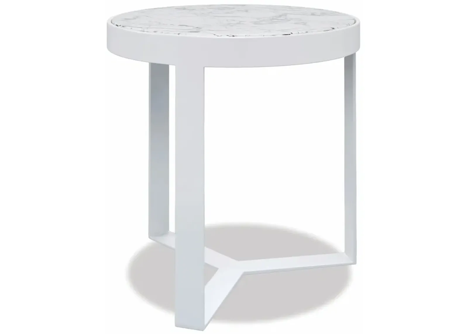 Contemporary 18" Round End Table, Frost Finish with Carrara Marble Top