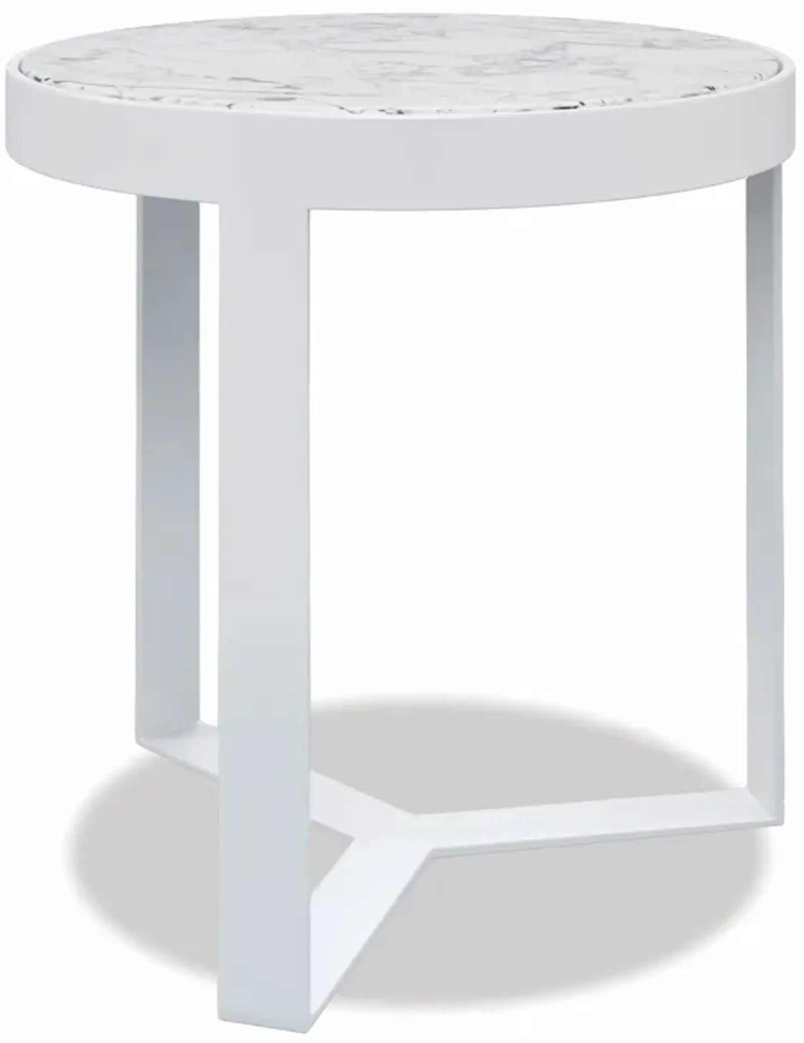 Contemporary 18" Round End Table, Frost Finish with Carrara Marble Top