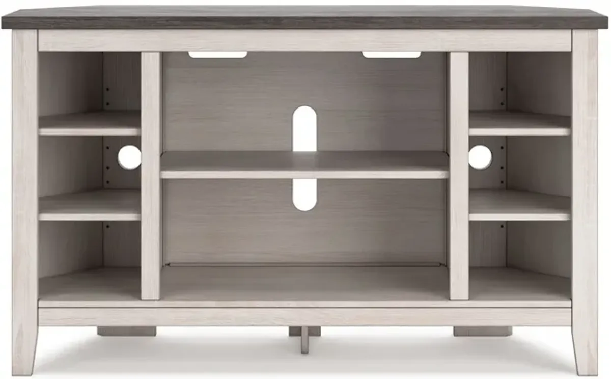Elia Corner TV Media Console, Slot For Fireplace Insert, 48 Inch White - Benzara