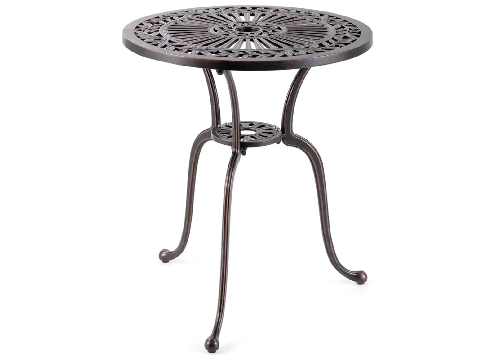 24 Inch Round Cast Aluminum Table Patio Dining Bistro Table with 2 Inch Umbrella Hole-Copper