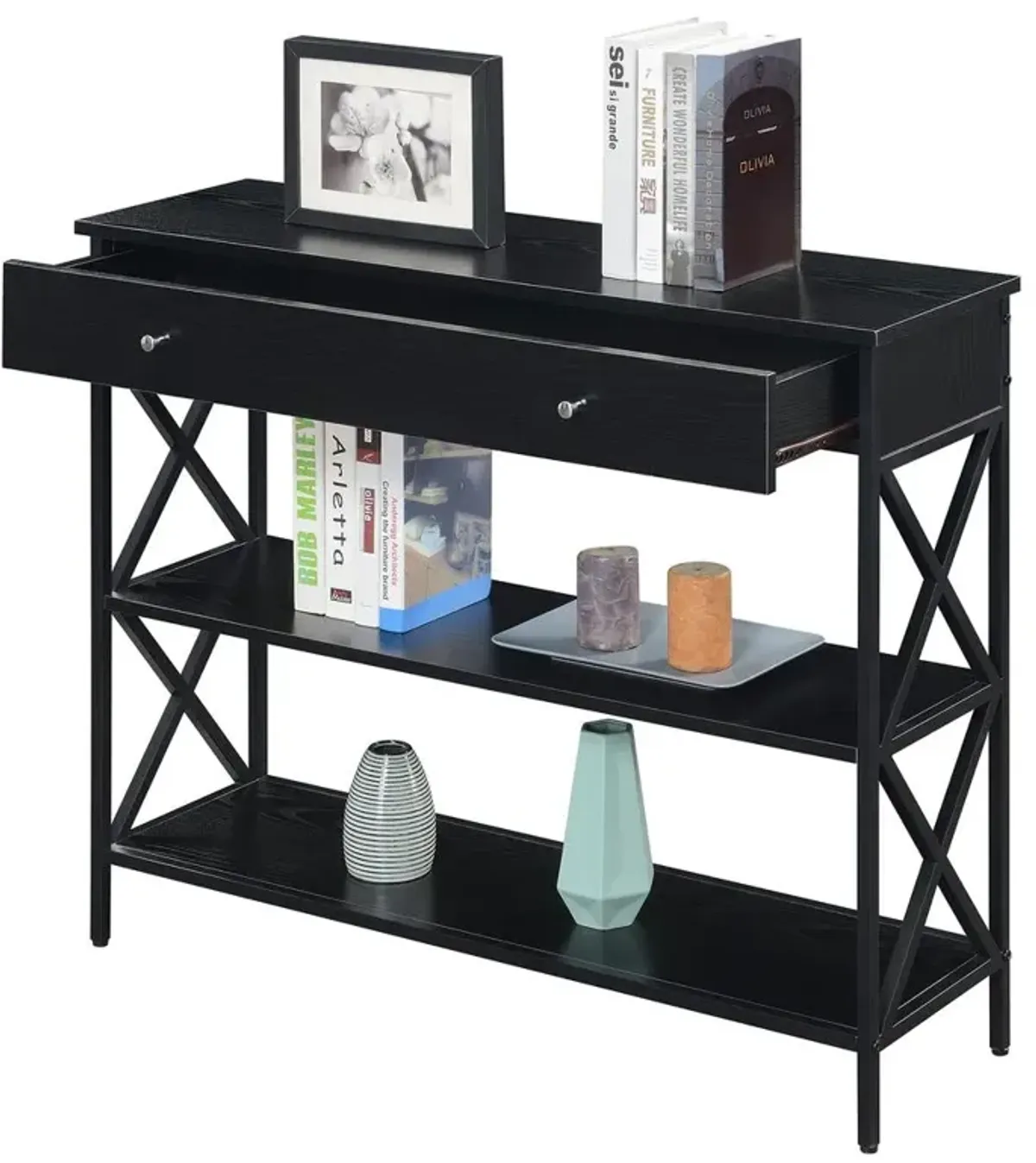 Convenience Concepts Tucson 1 Drawer Console Table, Black/Black