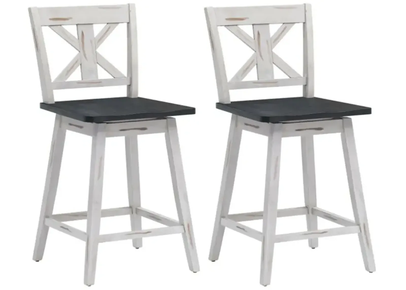 Hivvago Set of 2 Swivel Counter Height Bar Stools with Solid Wood Legs