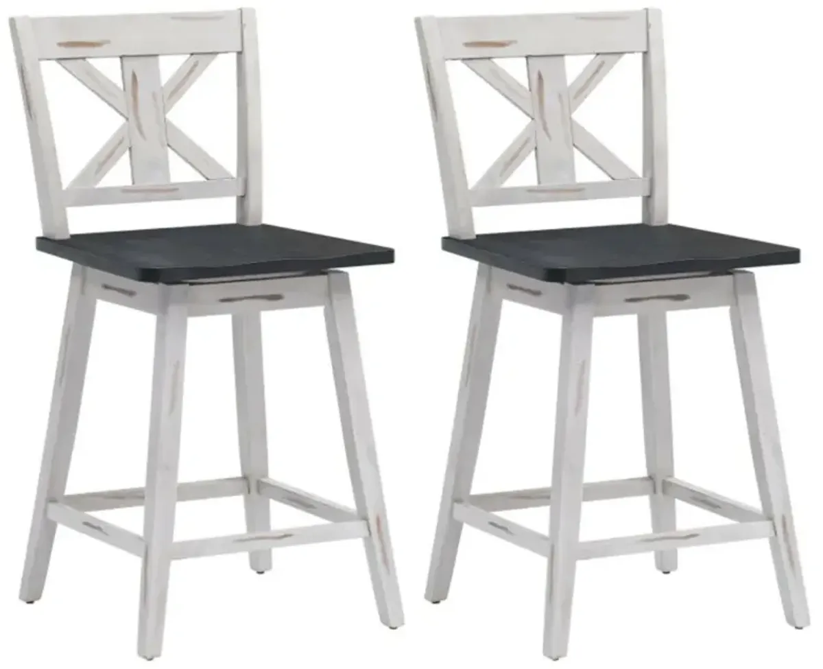 Hivvago Set of 2 Swivel Counter Height Bar Stools with Solid Wood Legs