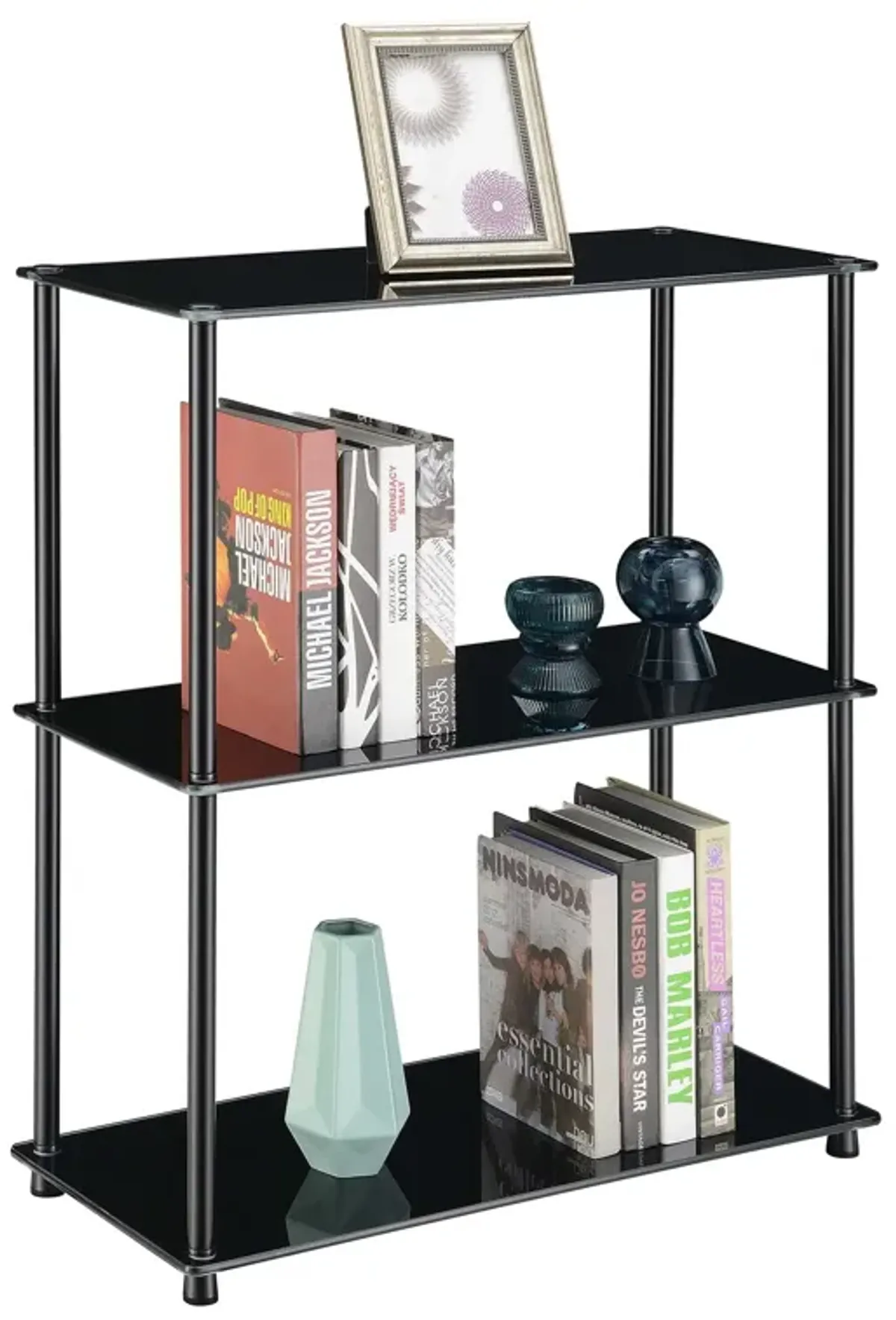 Convenience Concepts Designs2Go Classic Glass 3 Shelf Bookshelf, Black Glass