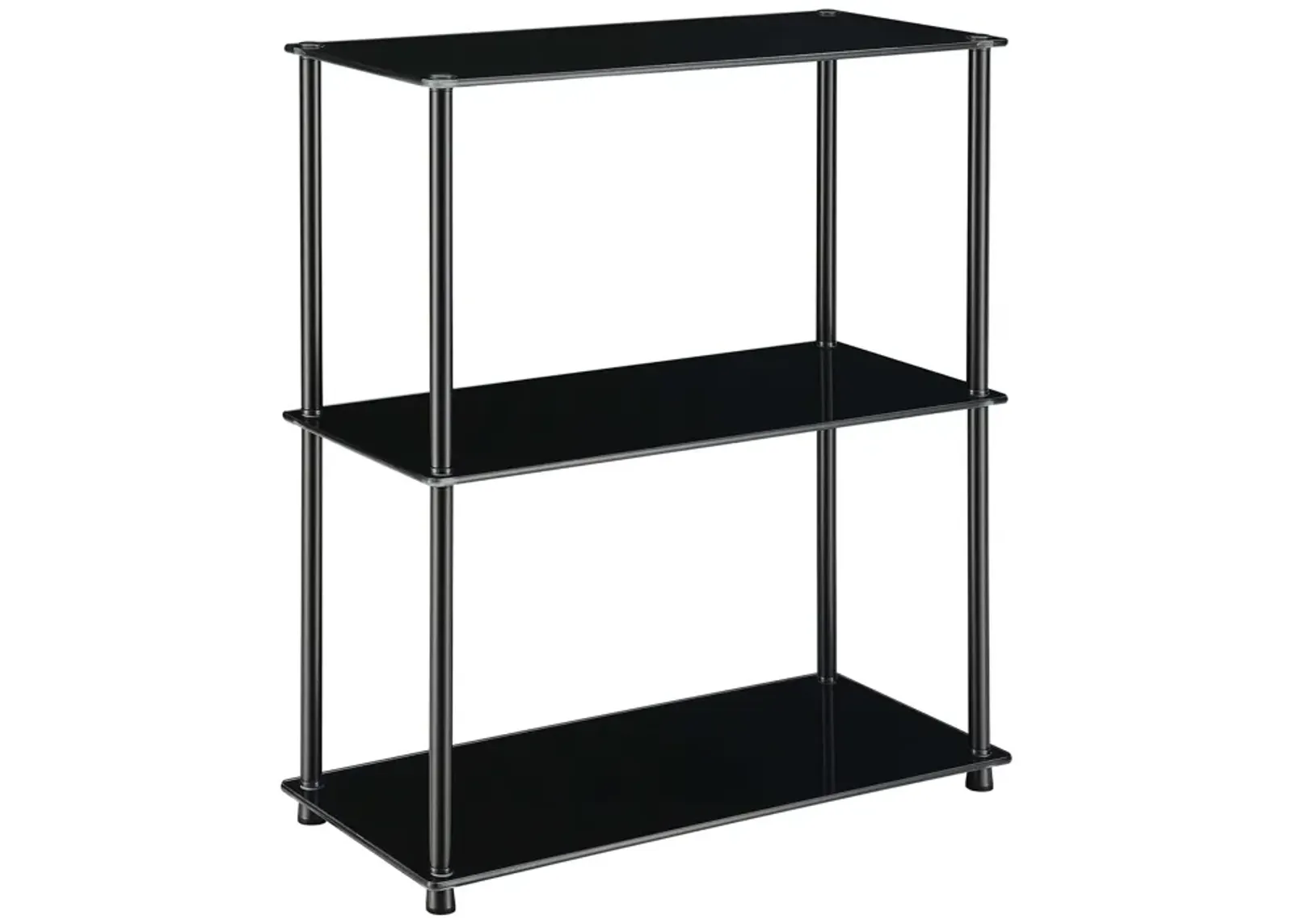 Convenience Concepts Designs2Go Classic Glass 3 Shelf Bookshelf, Black Glass