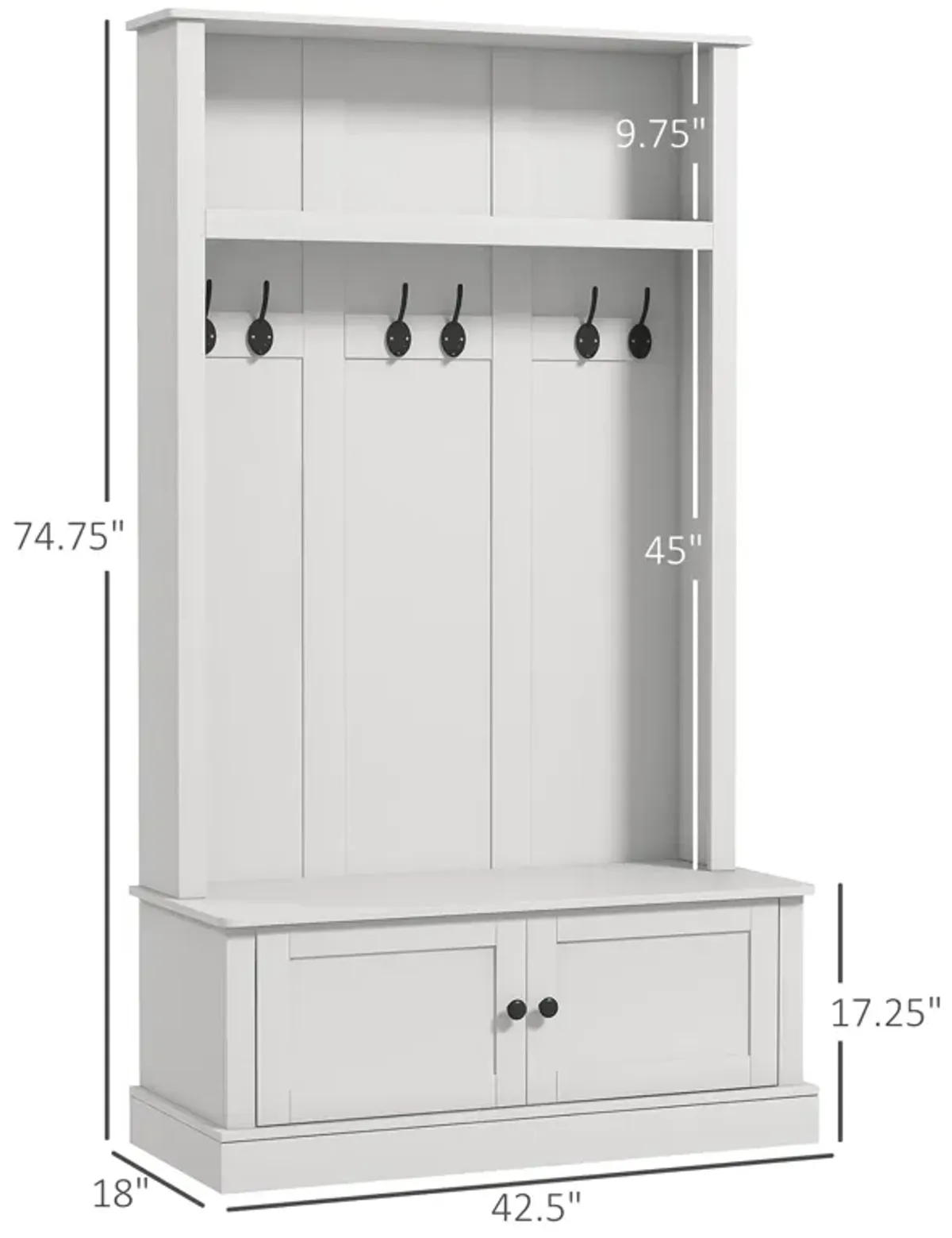 White Hall Tree Bench: Shoe Storage, Hooks, Shelf, for Entryway