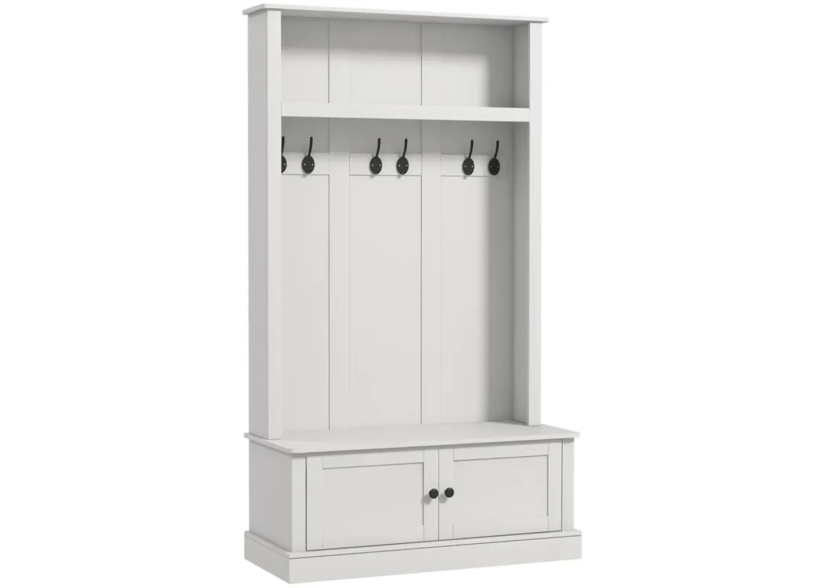 White Hall Tree Bench: Shoe Storage, Hooks, Shelf, for Entryway