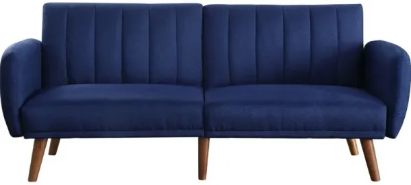 Fabric Upholstered Adjustable Sofa, Blue and Brown