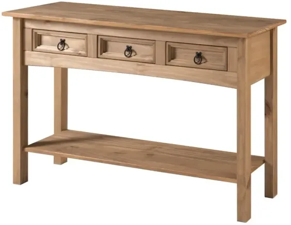 OS Home and Office Furniture Wood Three Drawer Hall Table Console in Corona Brown