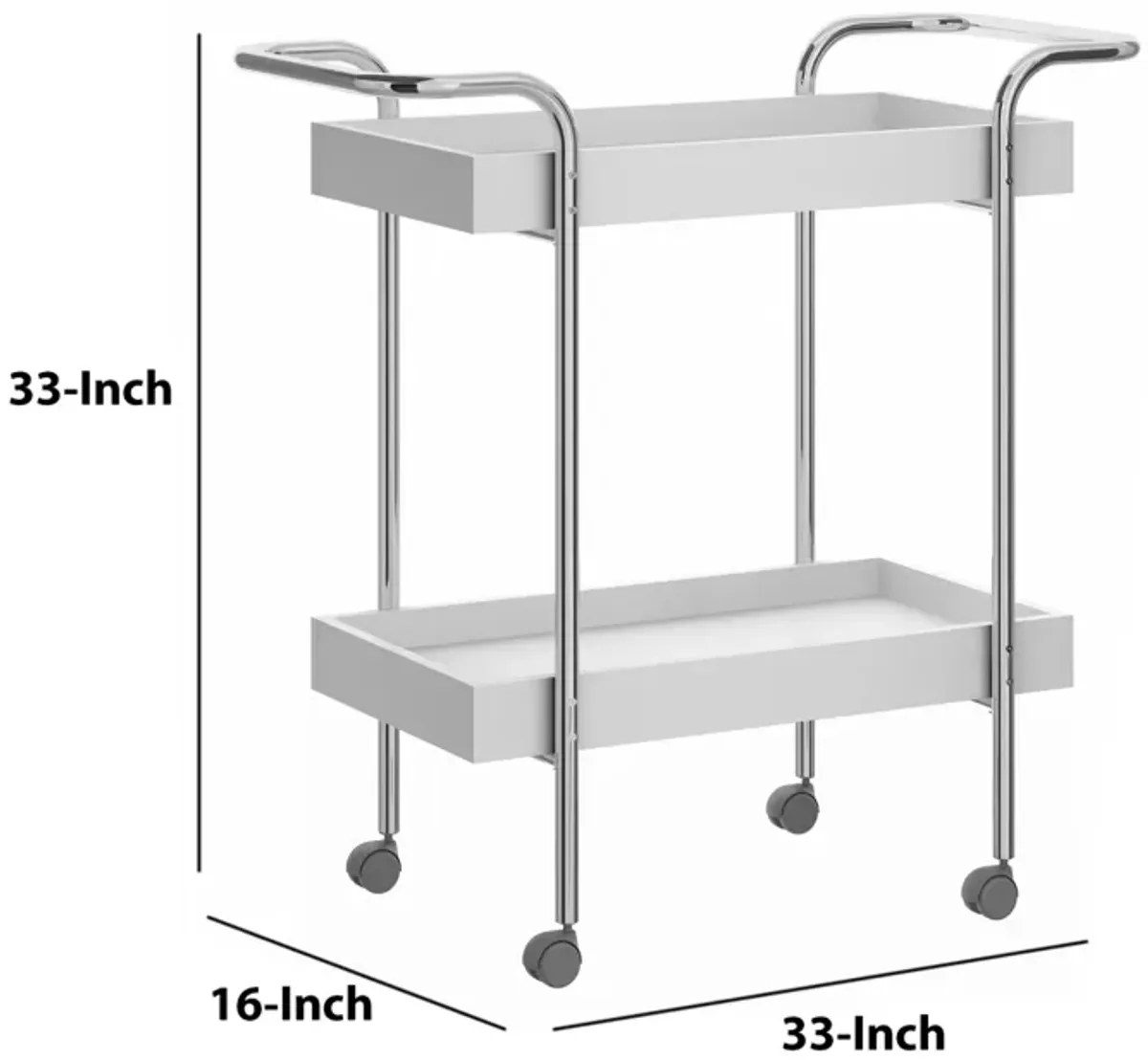 Storage Cart With 2 Tier Design And Metal Frame, White And Chrome